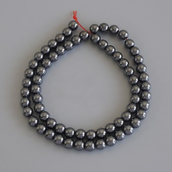 Mărgele de hematit, formă sferică, 6 mm, pe șnur, lungime 40 cm+