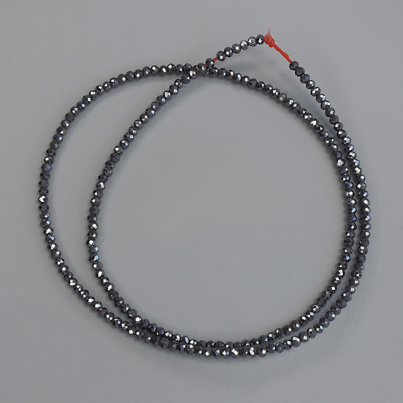 Mărgele de hematit, formă sferică fațetată, 2 mm ±, pe fir, lungime 38 cm ±