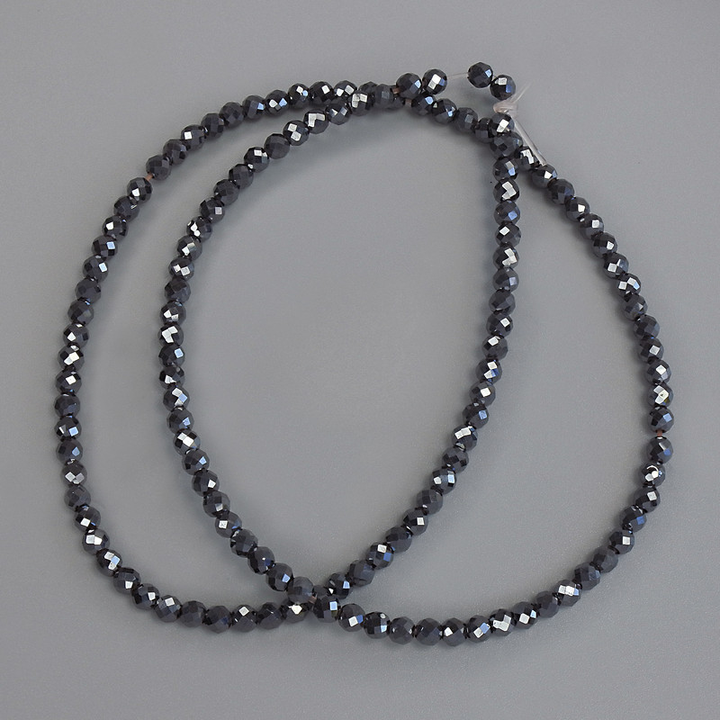 Mărgele de hematit facetate, sferice, 3 mm +/-, pe fir, lungime 38 cm+