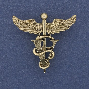 Broșă pandantiv Caduceu auriu din metal 36×37 mm+