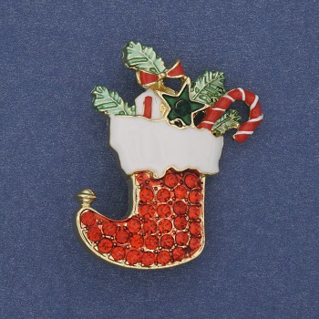 Broşă-pendulă «Gheţuţa de Anul Nou» email roşu cu strasuri, metal auriu, 38×28 mm +