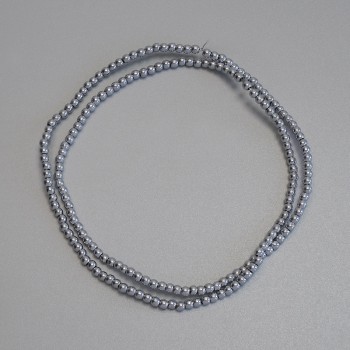 Mărgele hematit, culoare argintie, bile netede de 2 mm +/- pe fir, lungime 38 cm+