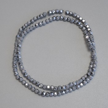 Mărgele din hematit, culoare argintie, multifacetate, 3x3 mm, pe fir, lungime 38 cm+