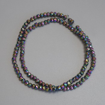 Mărgele de hematit curcubeu, rondel tăiat 4×3 mm, pe fir, lungime 38 cm+