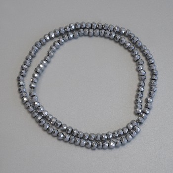 Mărgele hematit, culoare argintie, rondele facetate 4×3 mm, pe fir, lungime 38 cm+