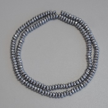 Mărgele hematit culoare argintie, rondel tăiat 4x2 mm, pe fir, lungime de aproximativ 38 cm