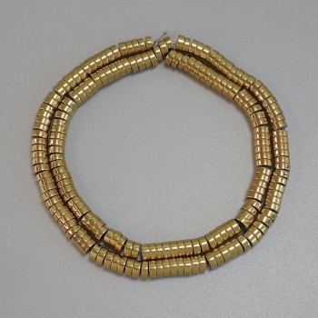 Mărgele de hematit culoare aurie, formă rondel 5x2 mm, pe fir, lungime 40 cm+