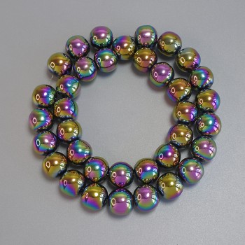 Mărgele de hematit curcubeu, bile netede, 12 mm ±, pe șnur, lungime 40 cm+