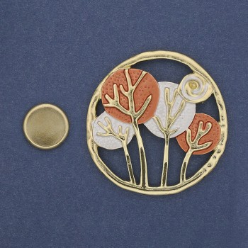 Broșă magnetică în formă de copac, email, metal auriu, 50 mm+