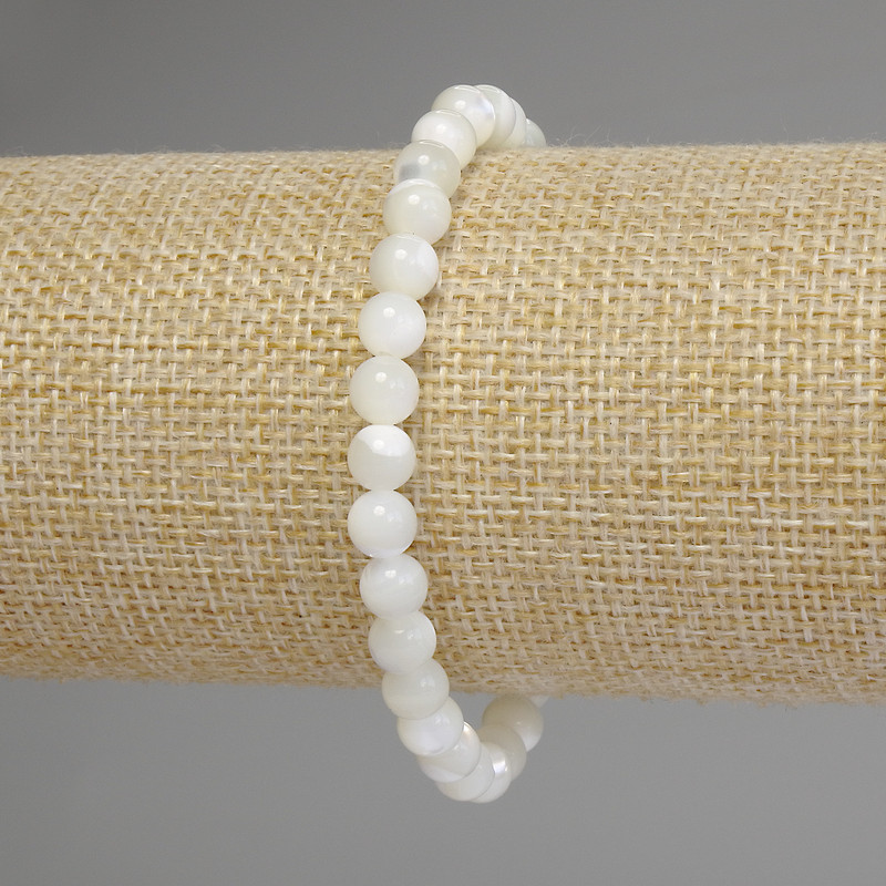 Brățară din sidef, mărgele lucioase, diametrul 6 mm, lungime 18 cm, pe elastic