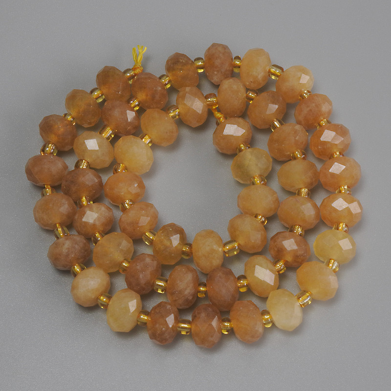 Perle de citrin, rondelle tăiate, diametrul 8×5 mm, mărgele de 3 mm, lungime 37 cm, pe șnur