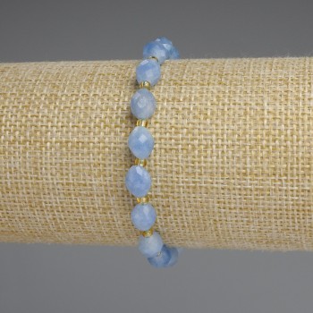 Brățară cu acvamarin, mărgele tăiate, diametrul 8×6 mm, lungime 18 cm, pe elastic