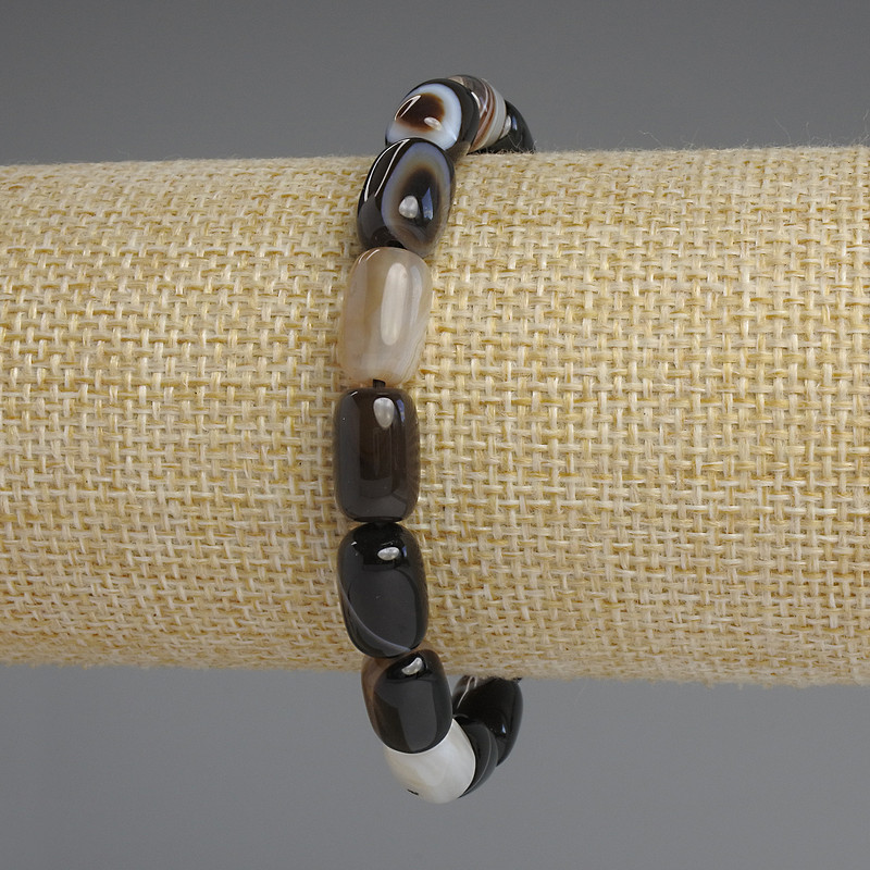 Brățară din agat în formă de baril, diametru 12x8 mm, lungime 18 cm, pe elastic