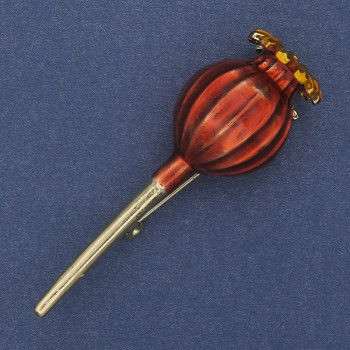Broșă Makovey, email roșu, metal auriu, 20x66 mm+