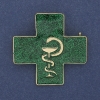 Broșă-pandant Cruce cu șarpe deasupra potirului, email verde, metal auriu 38x38 mm+