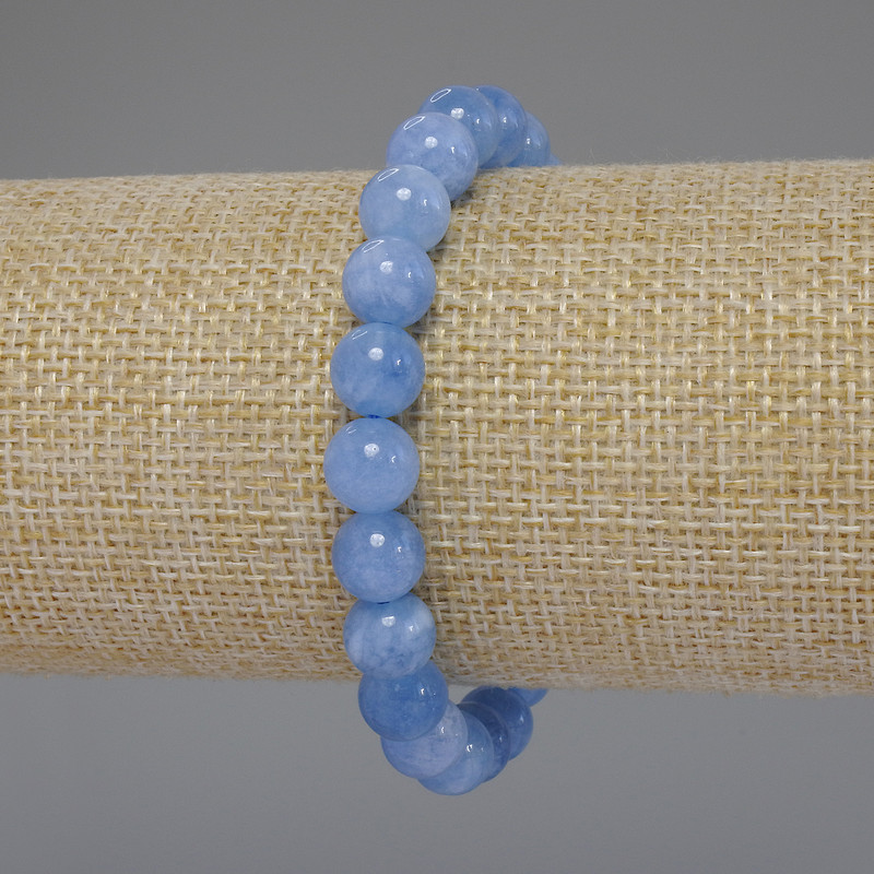 Brățară cu acvamarin, mărgele netede, diametrul 8,5 mm, lungime 18 cm, elastică