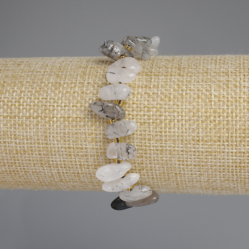 Brățară din cuarț rutilit Volosatik, fațetată în formă de fluture, diametrul 11-14×6-7 mm ±, mărgele 3 mm ±, lungime 18 cm +