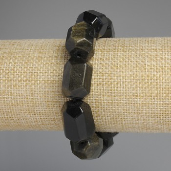 Brățară din piatră naturală Obsidian Solar multifacetat, diametru 20x15-16 mm, lungime 18 cm +