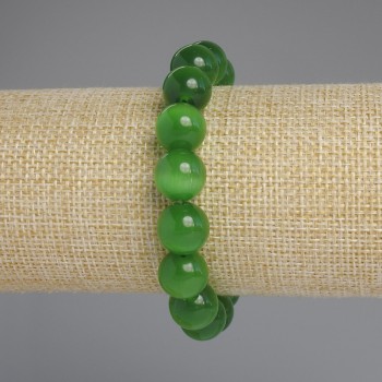 Brățară din piatra ochiului pisicii — mărgele netede, diametrul 12 mm, lungime 18 cm, pe elastic