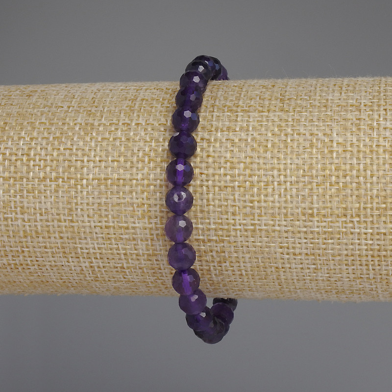 Brățară cu ametist facetat, bile de 6 mm, lungime 18 cm, elastic
