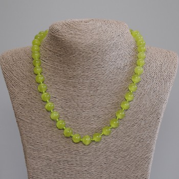 Colier cu ochi de pisică, bile netede, diametru 9,5 mm, lungime 50 cm, cu închizătoare