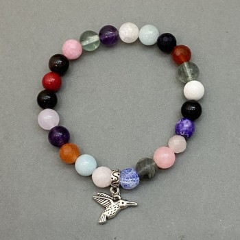 Brățară Asortiment (Acvamarin, agat, topaz fumuriu) mărgele, diametrul de 8 mm, lungime 18 cm, pe elastic