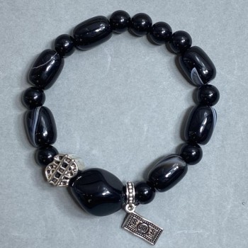 Brățară din agat, bile de 8 mm, mărgele baril 14×10 mm, lungime 18 cm, elastică