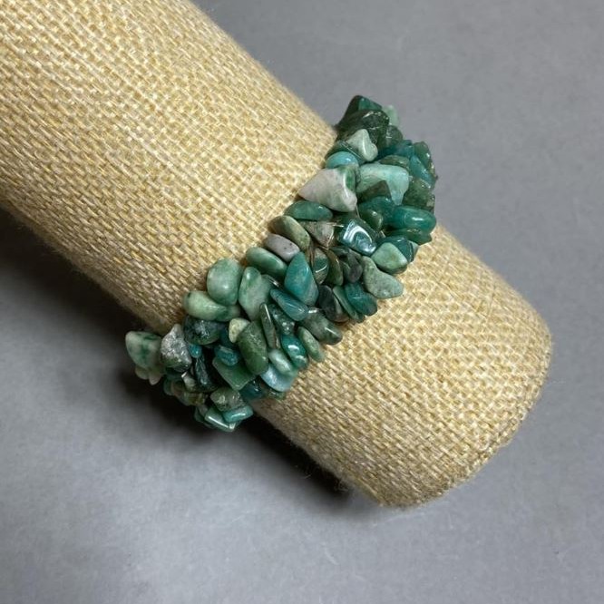 Brățară din Amazonit „granule de piatră” pe elastic, mărimea 7-10(±) mm, circumferința 18 cm+