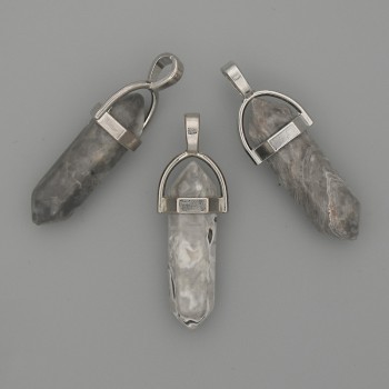 Pandantiv hexagonal din jasper gri 8x31x41 mm+