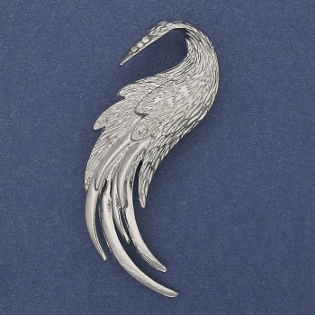 Broșă «Pasărea de foc» cu strasuri albe, metal argintiu 60x37mm+