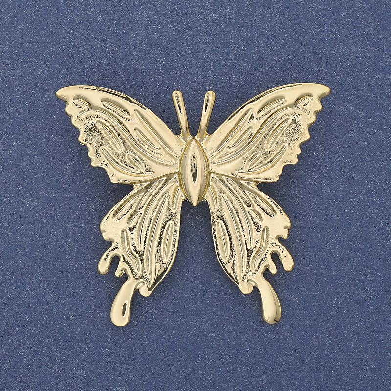 Broșă fluture auriu, metal 45×42 mm+