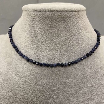 Choker cu safir facetat, bilă de 4 mm, lungime 34 cm, lanț de prelungire de 5 cm