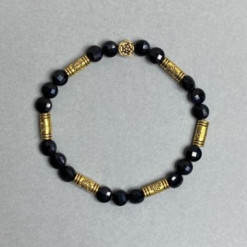 Brățară din turmalin, monede facetate de 6 mm, cu inserții metalice, lungime 18 cm, bază elastică