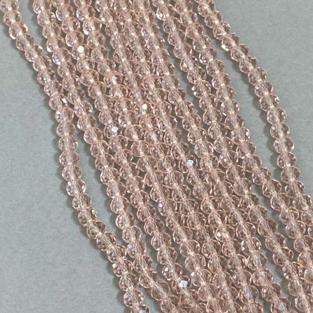 Mărgele roz transparente din cristal ceh, pe fir, rondeluri fațetate, diametrul 6x5 mm, lungime 42 cm
