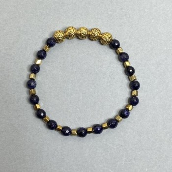 Brățară din aventurin albastru, mărgele șlefuite de 6 mm+- hematit în formă de săgeți, 3,5 x 3,5 mm+- cu inserții, lungime 18 cm, pe elastic