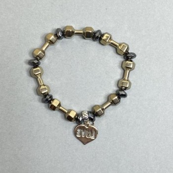 Brățară din hematit în formă de gantere 20x7 mm +-, rondeli facetate 8x4 mm +-, lungime 18 cm, elastică