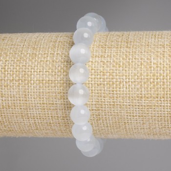 Brățară gri cu ochi de pisică, mărgele netede, diametrul 9,5 mm, lungimea 18 cm, elastică