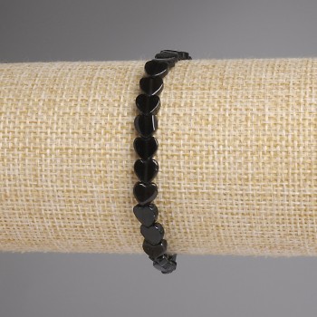 Brățară din topaz fumuriu în formă de inimioare, diametru aproximativ 6 mm, lungime 18 cm, pe bază elastică