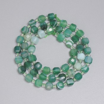 Mărgele din agat cuburi facetate 5x5 mm, cu mărgele de 3 mm, lungime aproximativă de 38 cm, pe șnur