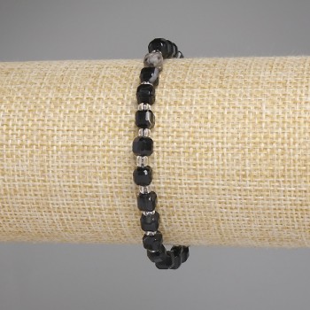 Brățară din agat facetat, cuburi de 5×5 mm, lungime 18 cm, mărgele de 3 mm, pe bază elastică