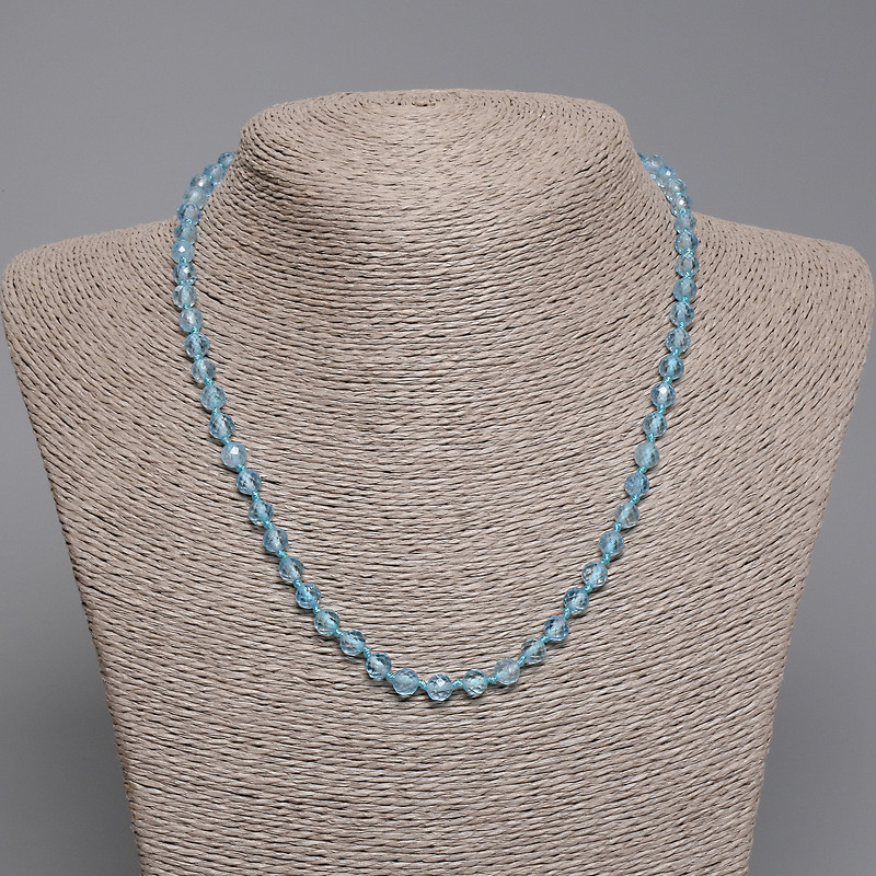 Colier din topaz cu mărgele tăiate, diametrul aproximativ 5,5 mm, lungimea 45 cm, cu închizător