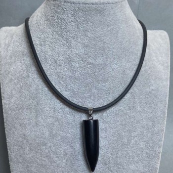 Reducere! Pandantiv din agat, sferic, 42×12 mm (+-), pe șnur din cauciuc, lungime 60 cm +5 cm lanț extensibil