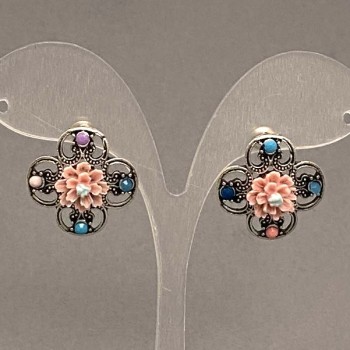 Cercei roz cu asteri, diametrul de 22 mm