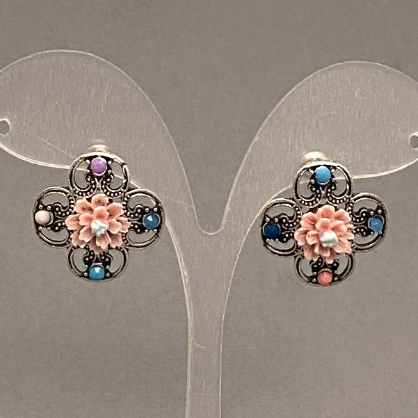 Cercei roz cu asteri, diametrul de 22 mm