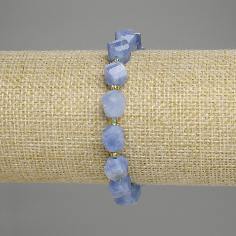 Brățară cu acvamarin facetat în formă de romb, 10x8 mm, mărgele de 3 mm, lungime 18 cm