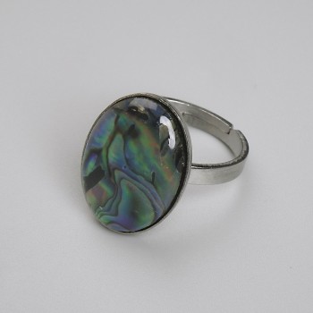 Inel cu halit oval, 19×14 mm, fără acoperire, metal argintiu