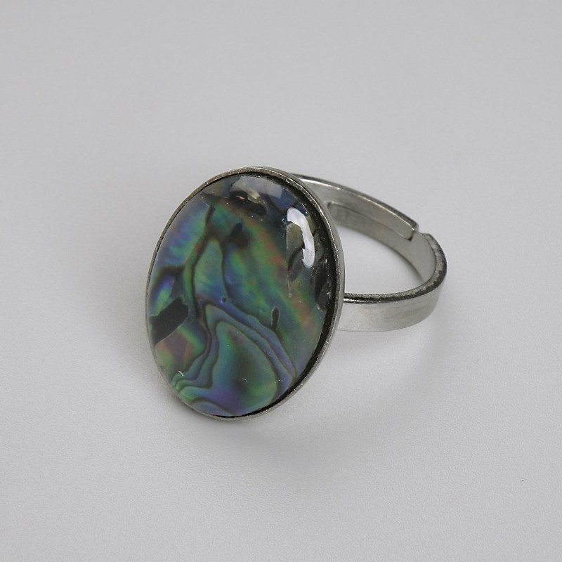 Inel cu halit oval, 19×14 mm, fără acoperire, metal argintiu