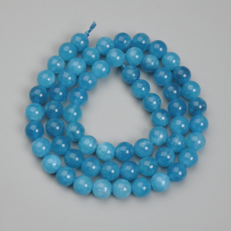 Mărgele de acvamarin, sferice, netede, diametrul 6 mm +/-, lungimea 38 cm +/- pe șnur