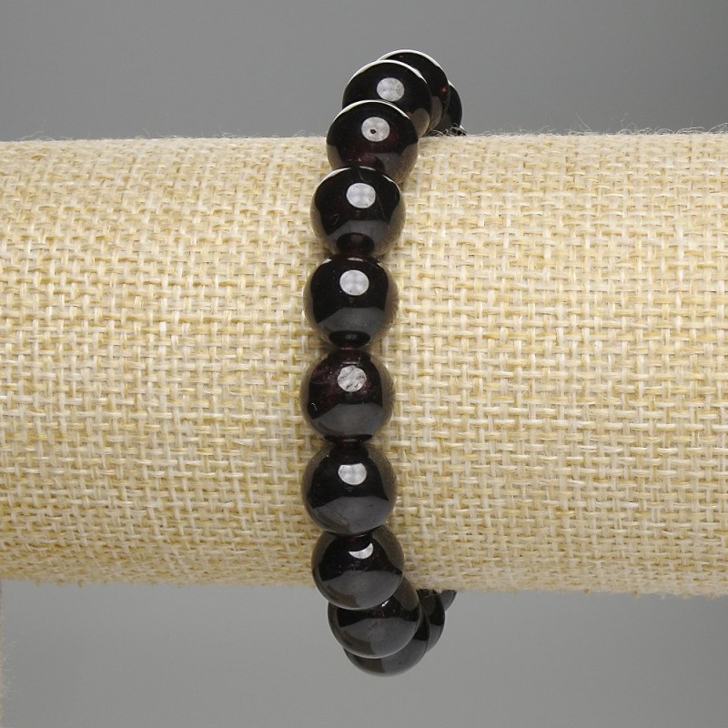 Brățară cu granat, bile netede, diametrul 9,5 mm, lungime 18 cm, șnur elastic