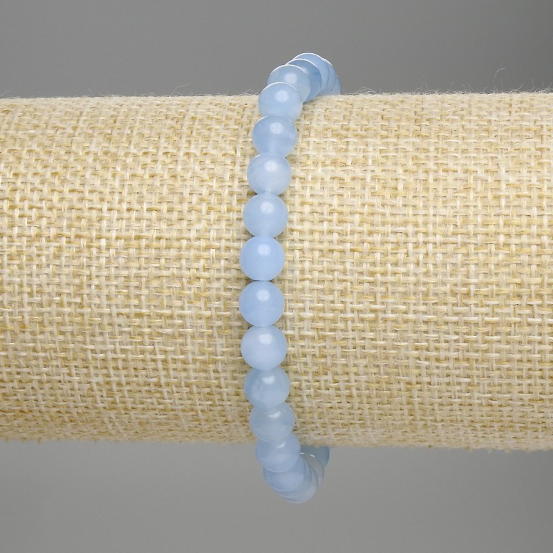 Brățară din acvamarin cu bile netede, diametrul 6 mm, lungime 18 cm, extensibilă